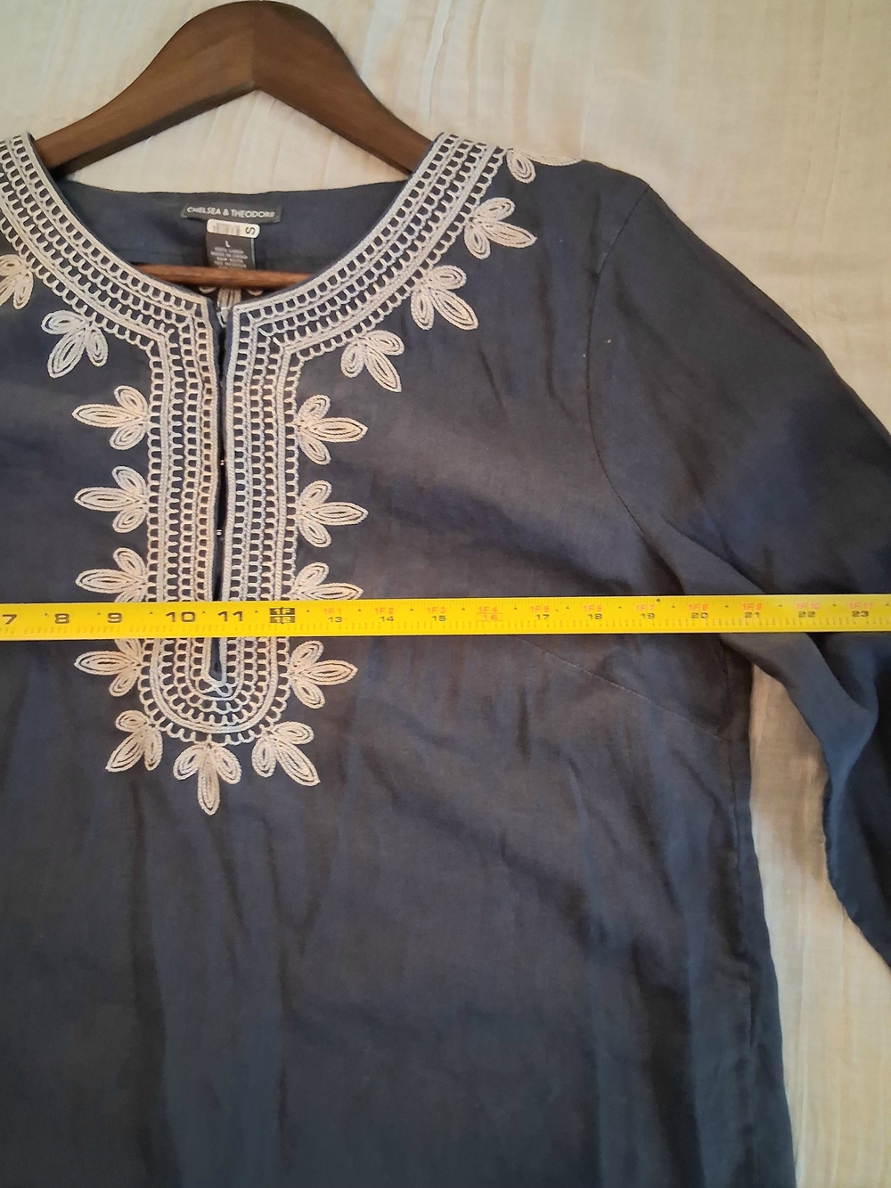Navy Linen Tunic with White Embroidery - Picture 5 of 6